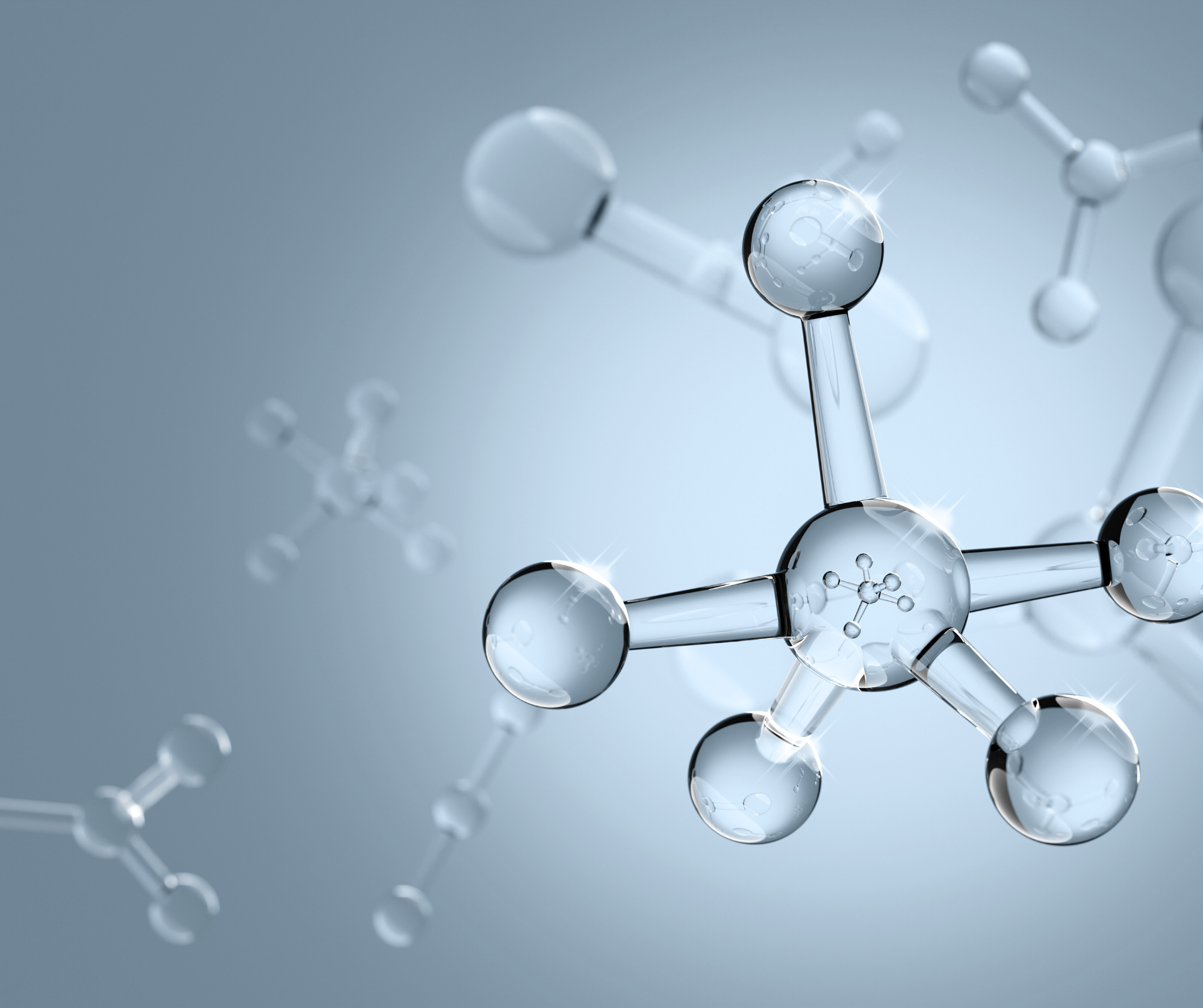 Molecular structure model on a gray background